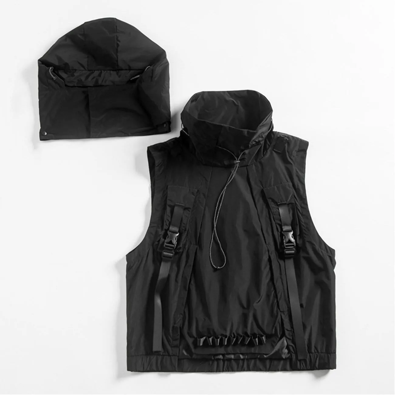 WLS Dark Combat Multi Pockets Hooded Vest Jacket