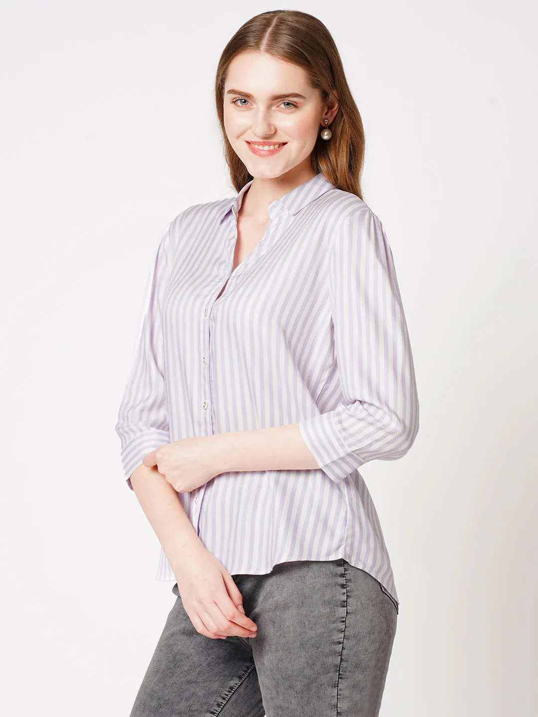 Women Stripe Casual Slim Fit Shirt