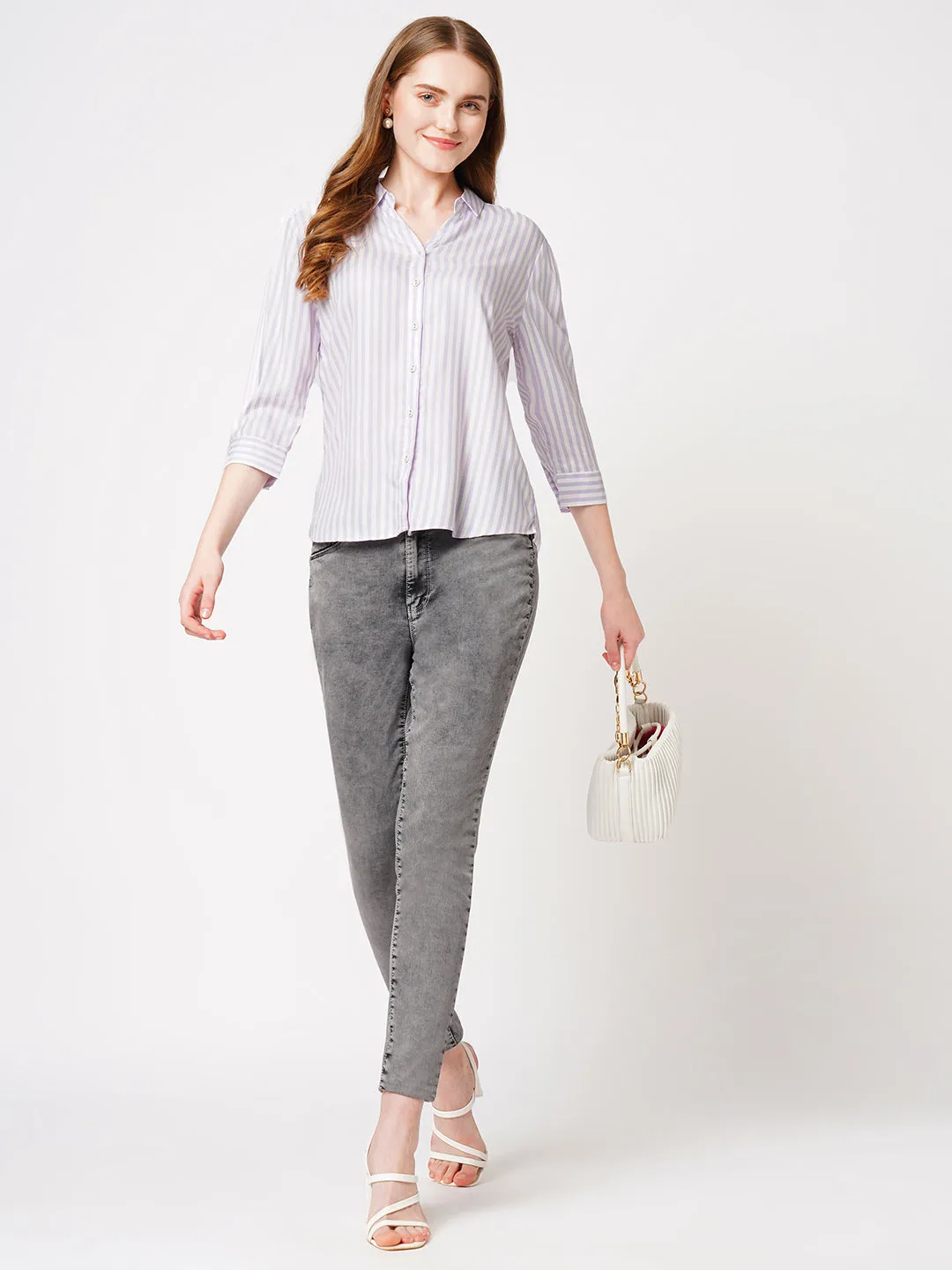 Women Stripe Casual Slim Fit Shirt