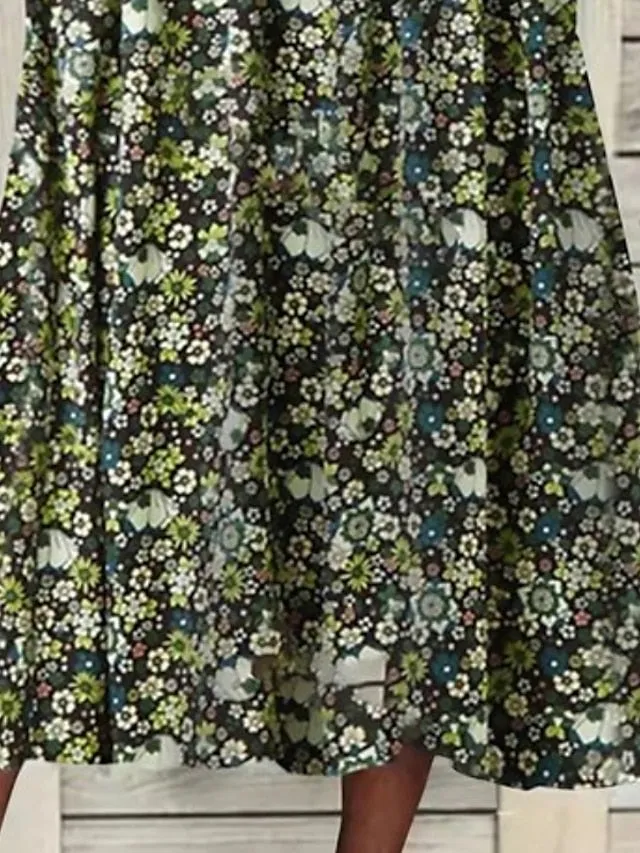 Women's Casual Dress Midi Dress Green Half Sleeve Floral Ruched Summer Spring Fall V Neck Casual Weekend 2023 S M L XL XXL 3XL