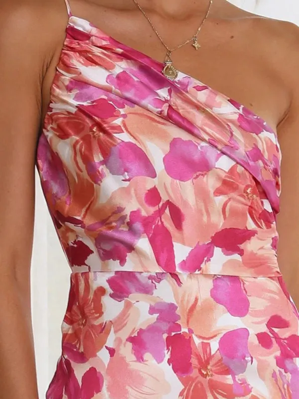 Women's  Fashionable Temperament Slant Neck Suspender Fishtail Print Dresses