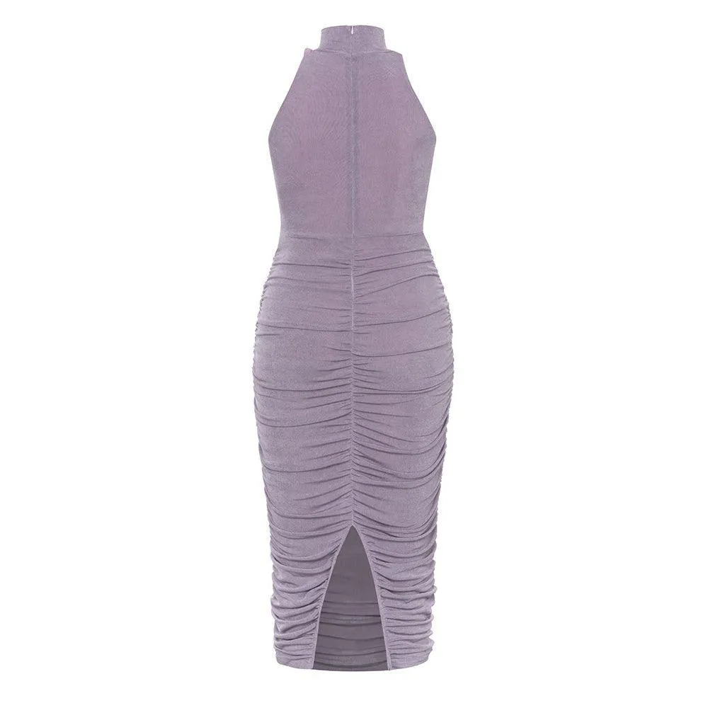 Women's Floral Midi Bodycon Dress - High Neck, Sleeveless, GFIT