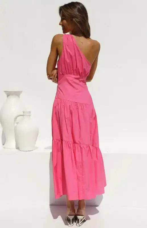 Women’s One Shoulder Gathered Long Dress