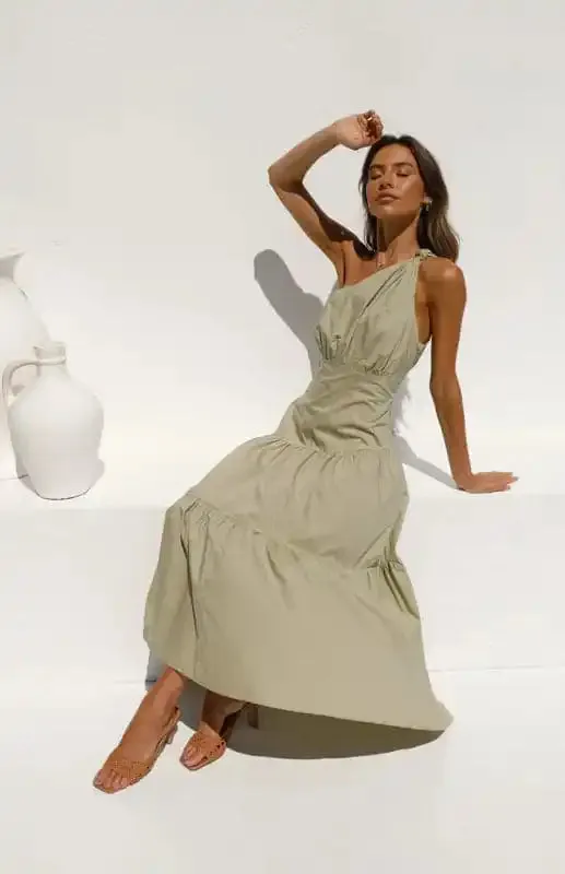 Women’s One Shoulder Gathered Long Dress