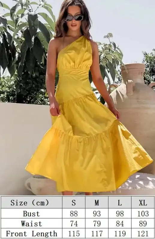 Women’s One Shoulder Gathered Long Dress