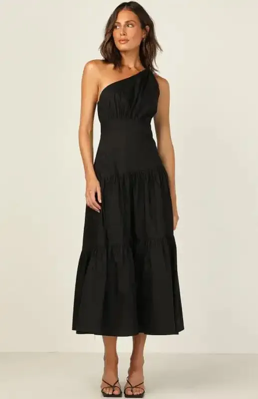Women’s One Shoulder Gathered Long Dress