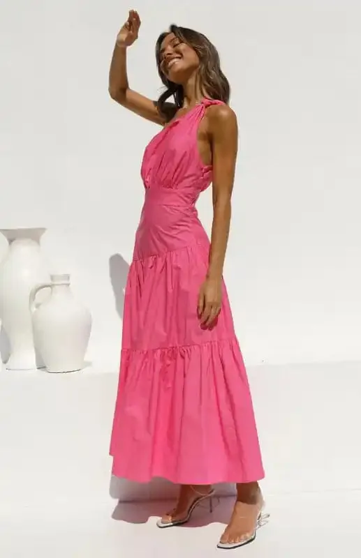 Women’s One Shoulder Gathered Long Dress