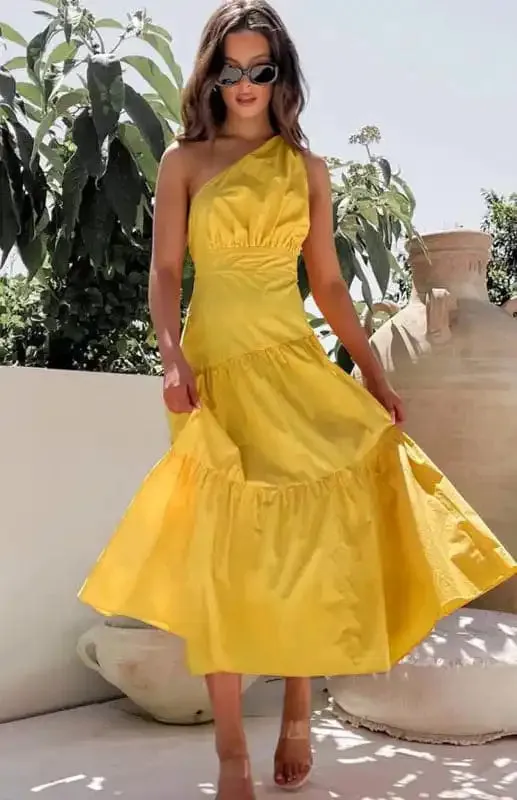 Women’s One Shoulder Gathered Long Dress