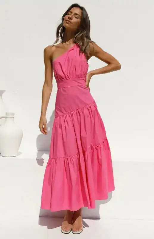 Women’s One Shoulder Gathered Long Dress