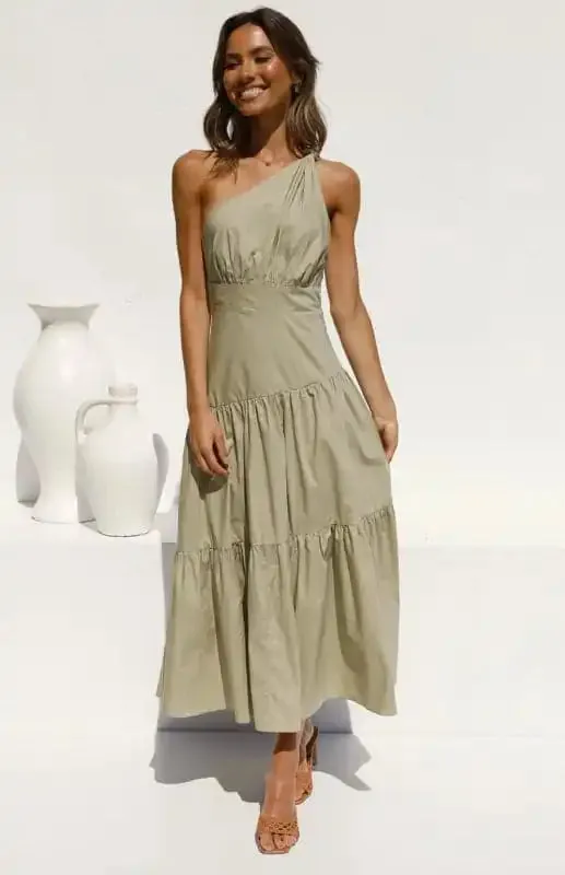 Women’s One Shoulder Gathered Long Dress