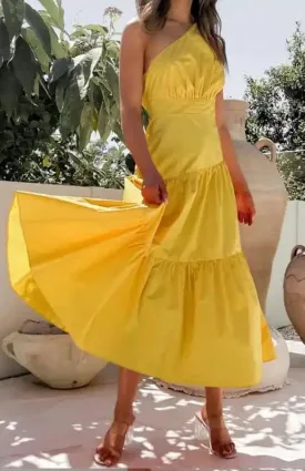Women’s One Shoulder Gathered Long Dress