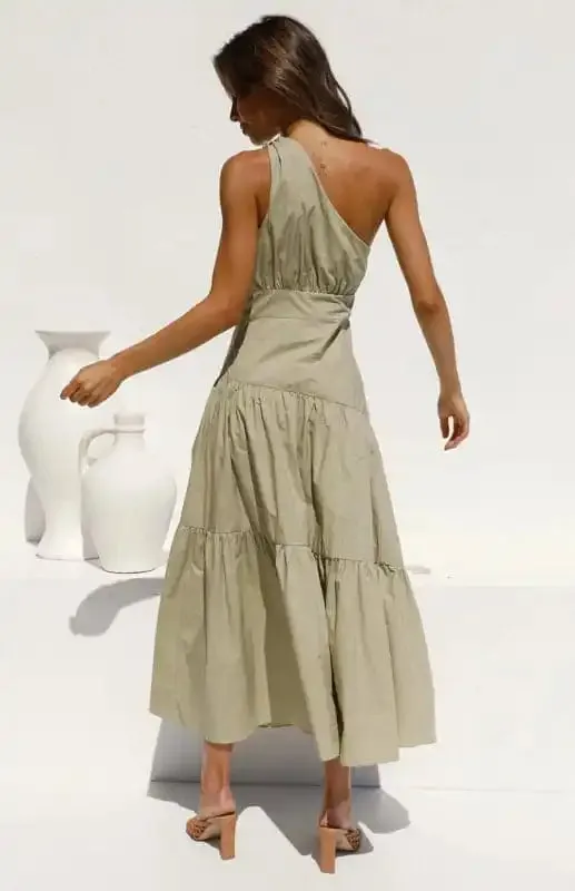 Women’s One Shoulder Gathered Long Dress