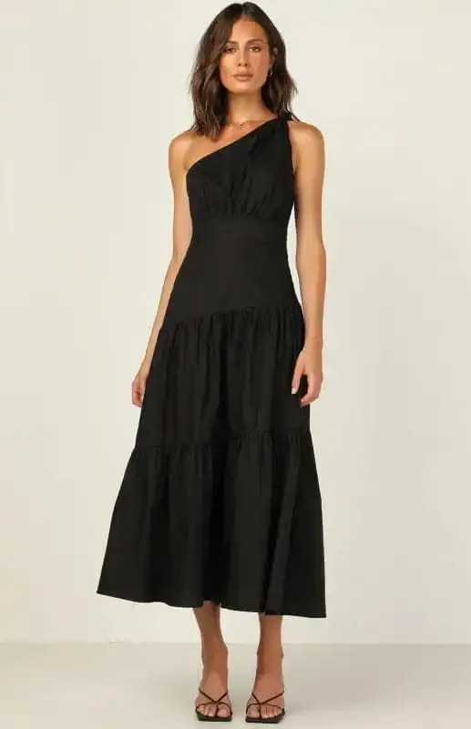 Women’s One Shoulder Gathered Long Dress