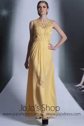 Yellow Jewel Neck Formal Prom Evening Dress DQ830975